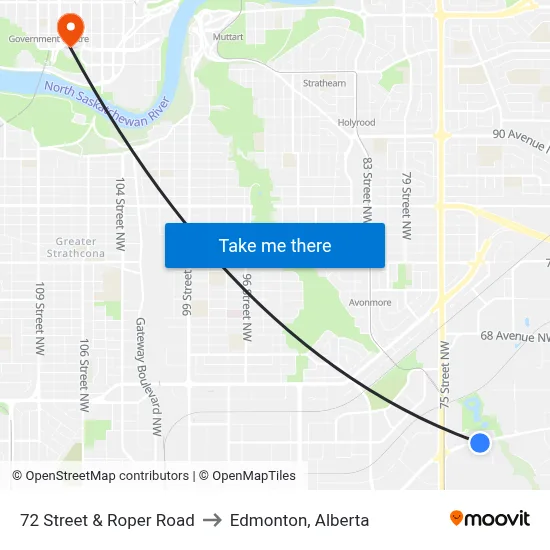 72 Street & Roper Road to Edmonton, Alberta map