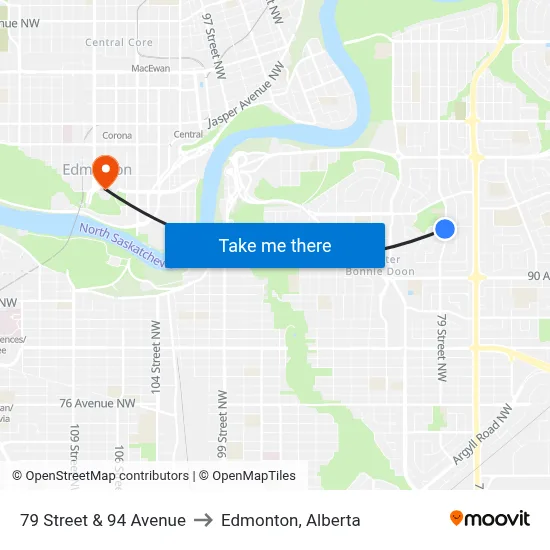 79 Street & 94 Avenue to Edmonton, Alberta map