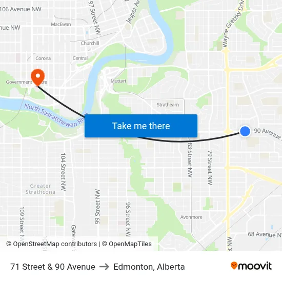 71 Street & 90 Avenue to Edmonton, Alberta map
