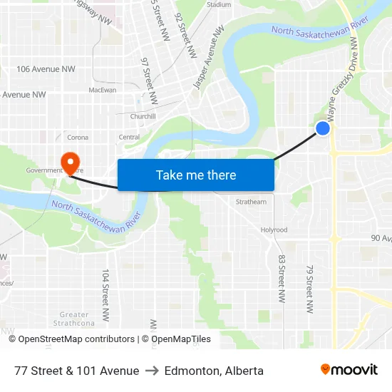 77 Street & 101 Avenue to Edmonton, Alberta map