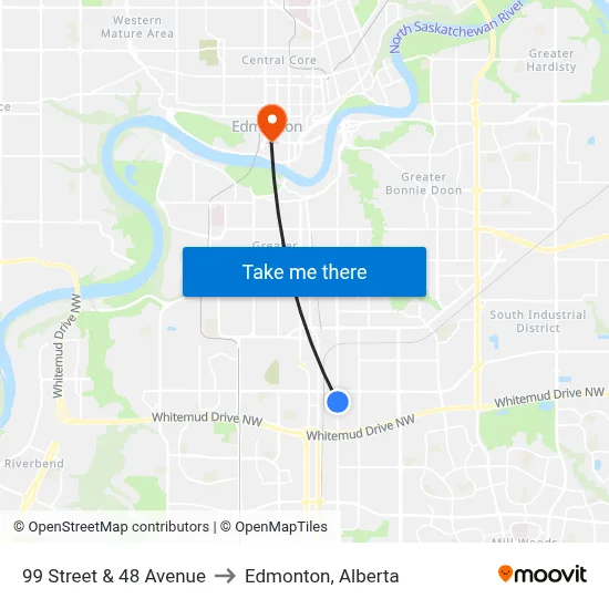 99 Street & 48 Avenue to Edmonton, Alberta map