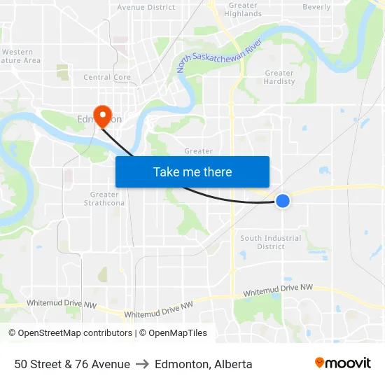 50 Street & 76 Avenue to Edmonton, Alberta map