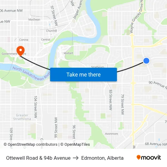 Ottewell Road & 94b Avenue to Edmonton, Alberta map
