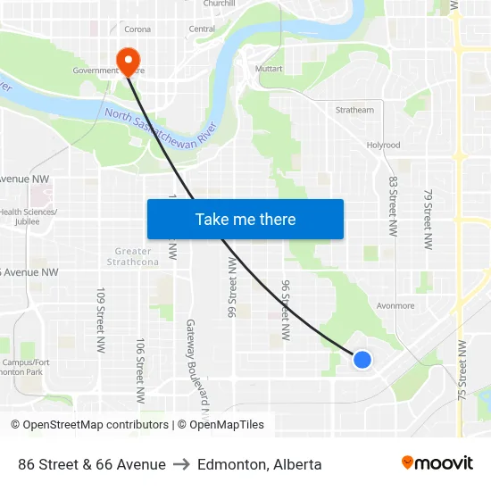 86 Street & 66 Avenue to Edmonton, Alberta map