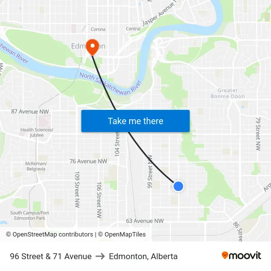 96 Street & 71 Avenue to Edmonton, Alberta map