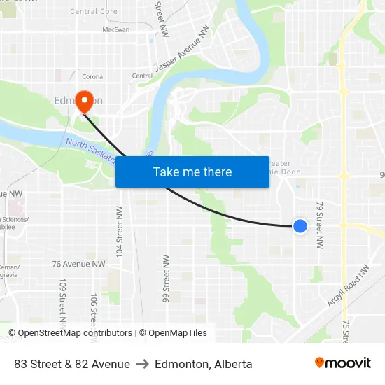 83 Street & 82 Avenue to Edmonton, Alberta map