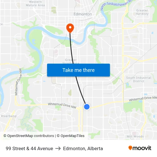 99 Street & 44 Avenue to Edmonton, Alberta map