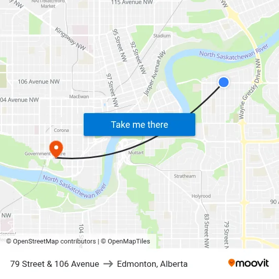 79 Street & 106 Avenue to Edmonton, Alberta map