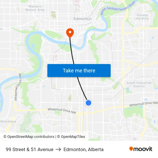 99 Street & 51 Avenue to Edmonton, Alberta map