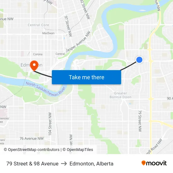 79 Street & 98 Avenue to Edmonton, Alberta map