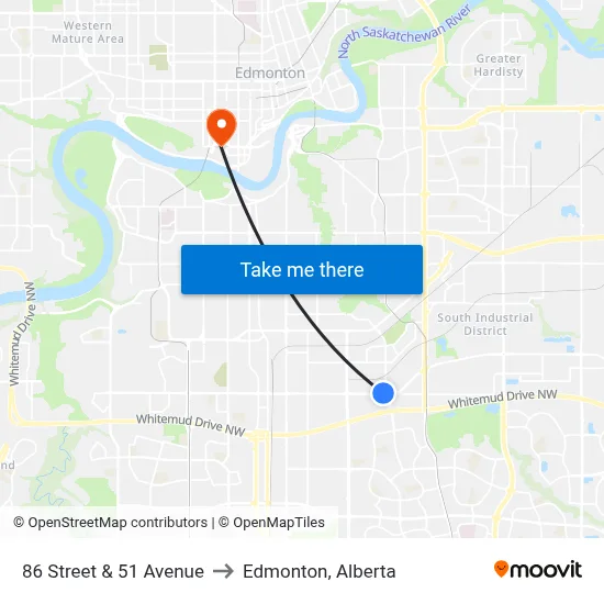 86 Street & 51 Avenue to Edmonton, Alberta map