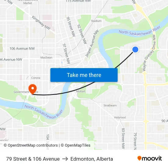 79 Street & 106 Avenue to Edmonton, Alberta map