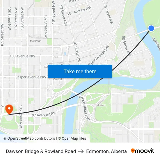Dawson Bridge & Rowland Road to Edmonton, Alberta map