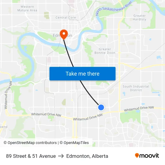 89 Street & 51 Avenue to Edmonton, Alberta map