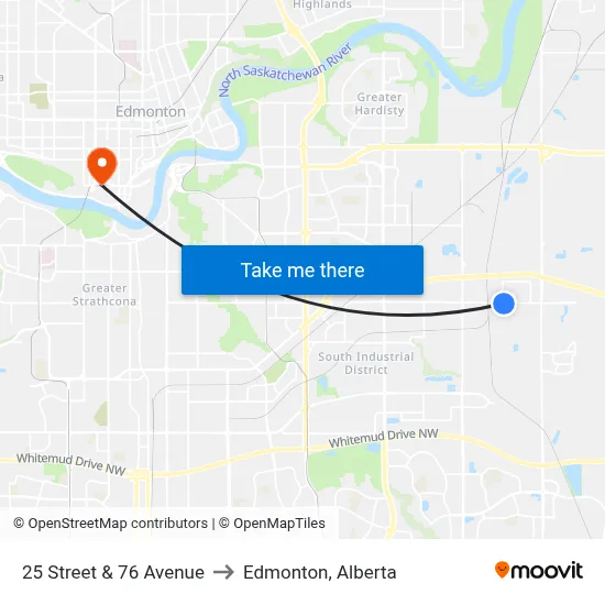 25 Street & 76 Avenue to Edmonton, Alberta map