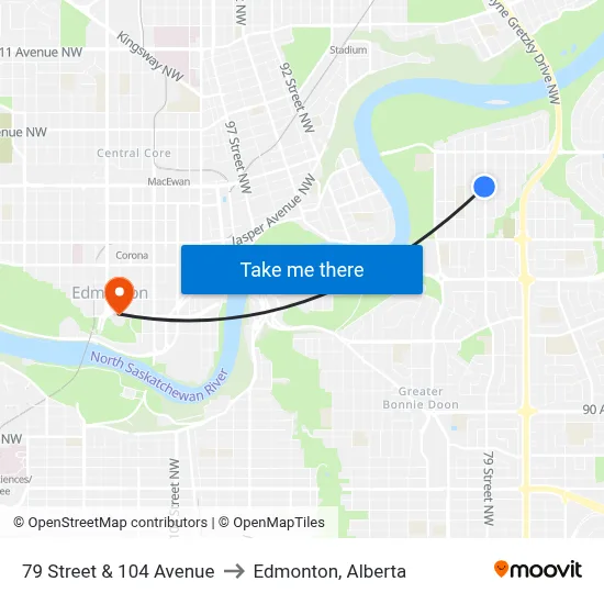 79 Street & 104 Avenue to Edmonton, Alberta map