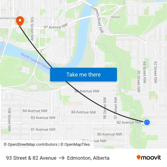 93 Street & 82 Avenue to Edmonton, Alberta map