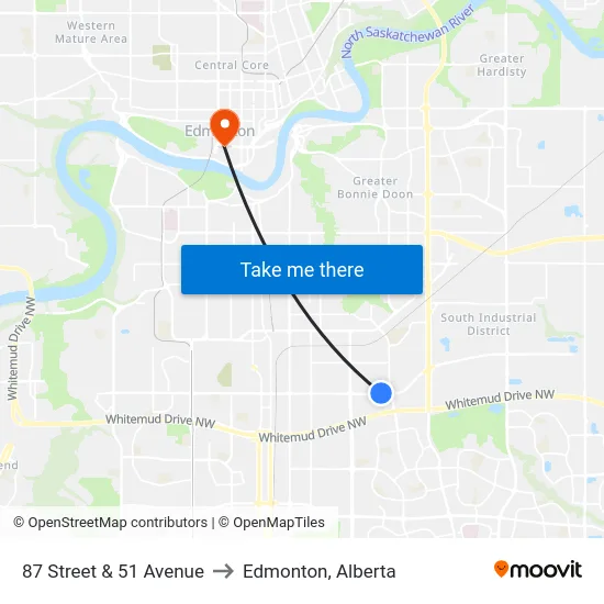 87 Street & 51 Avenue to Edmonton, Alberta map