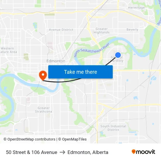 50 Street & 106 Avenue to Edmonton, Alberta map