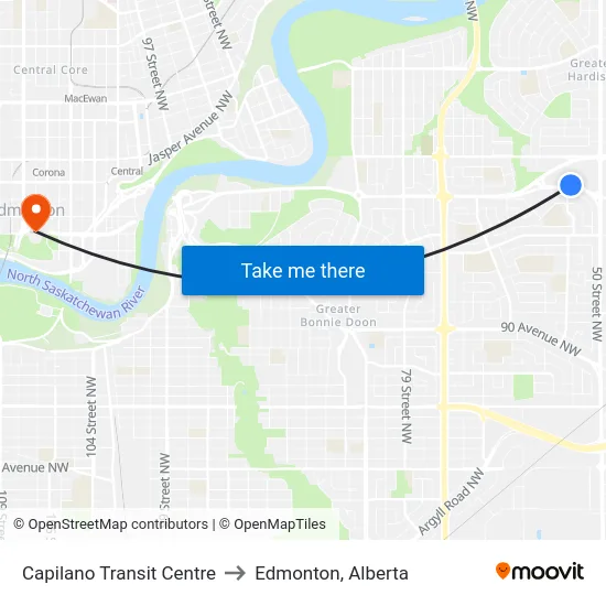Capilano Transit Centre to Edmonton, Alberta map