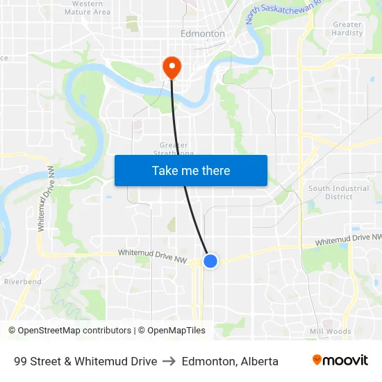 99 Street & Whitemud Drive to Edmonton, Alberta map