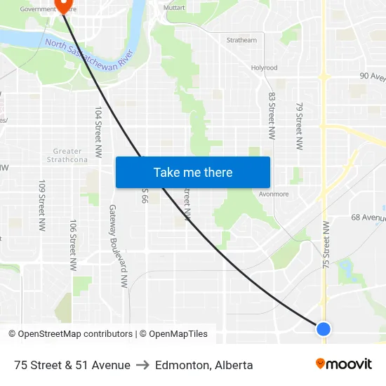 75 Street & 51 Avenue to Edmonton, Alberta map