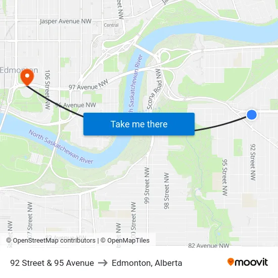 92 Street & 95 Avenue to Edmonton, Alberta map