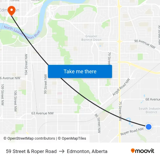 59 Street & Roper Road to Edmonton, Alberta map
