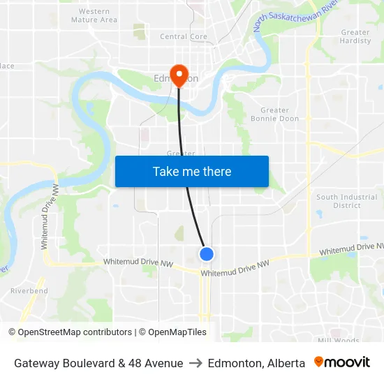 Gateway Boulevard & 48 Avenue to Edmonton, Alberta map