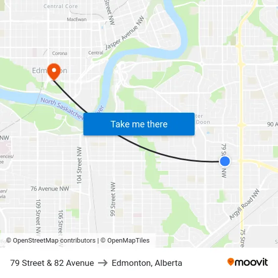 79 Street & 82 Avenue to Edmonton, Alberta map