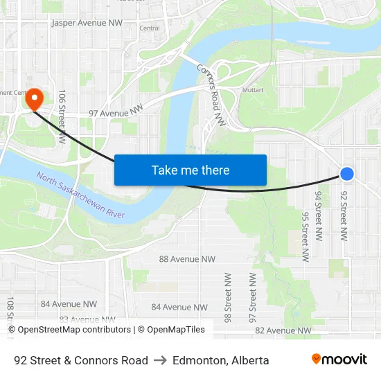 92 Street & Connors Road to Edmonton, Alberta map