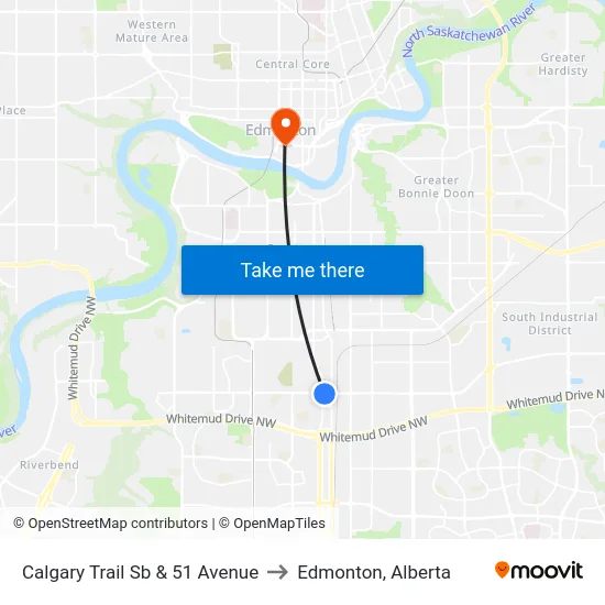 Calgary Trail Sb & 51 Avenue to Edmonton, Alberta map