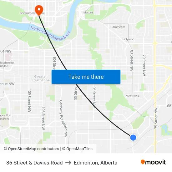 86 Street & Davies Road to Edmonton, Alberta map