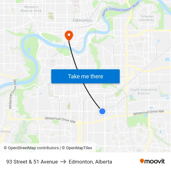 93 Street & 51 Avenue to Edmonton, Alberta map