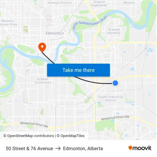 50 Street & 76 Avenue to Edmonton, Alberta map