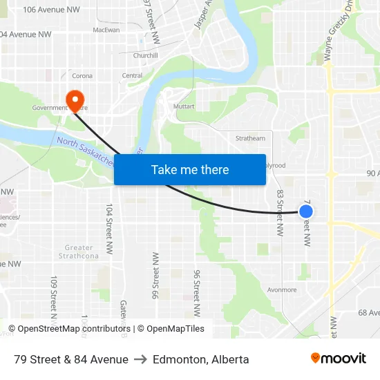 79 Street & 84 Avenue to Edmonton, Alberta map