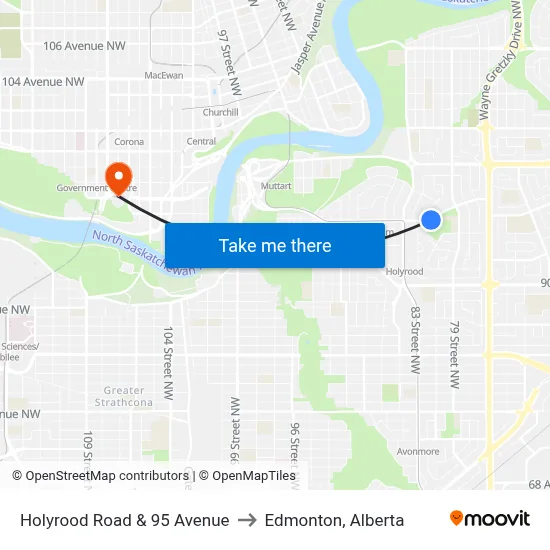Holyrood Road & 95 Avenue to Edmonton, Alberta map