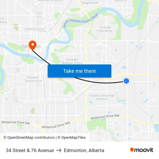 34 Street & 76 Avenue to Edmonton, Alberta map