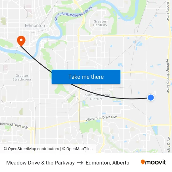 Meadow Drive & the Parkway to Edmonton, Alberta map