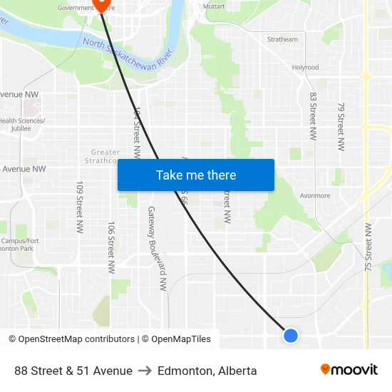 88 Street & 51 Avenue to Edmonton, Alberta map