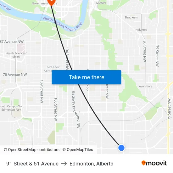 91 Street & 51 Avenue to Edmonton, Alberta map