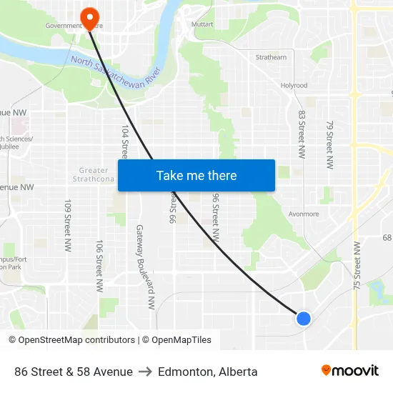 86 Street & 58 Avenue to Edmonton, Alberta map