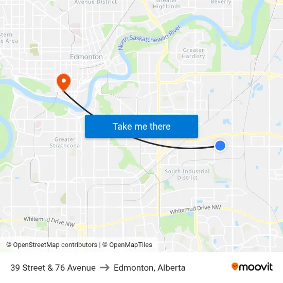 39 Street & 76 Avenue to Edmonton, Alberta map