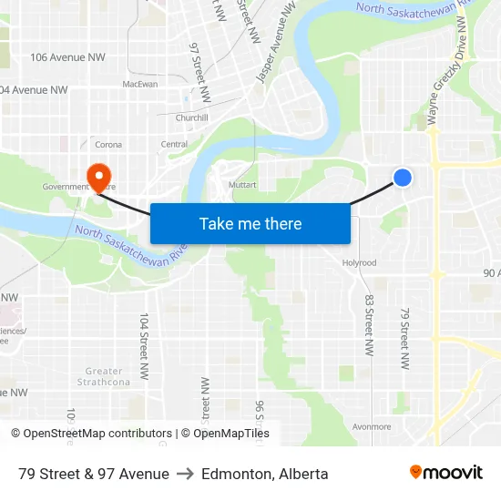 79 Street & 97 Avenue to Edmonton, Alberta map