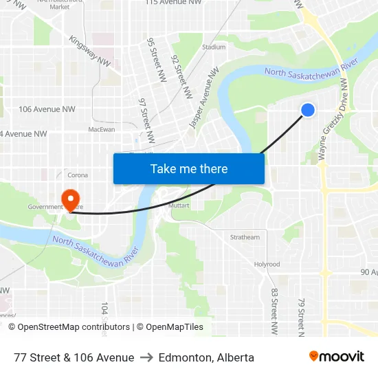 77 Street & 106 Avenue to Edmonton, Alberta map