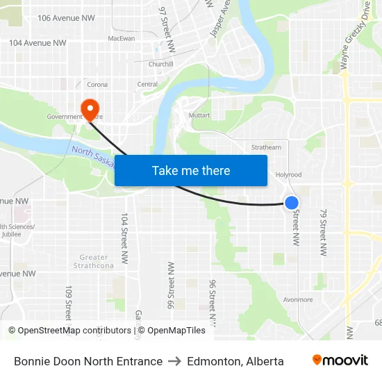 Bonnie Doon North Entrance to Edmonton, Alberta map