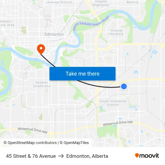 45 Street & 76 Avenue to Edmonton, Alberta map