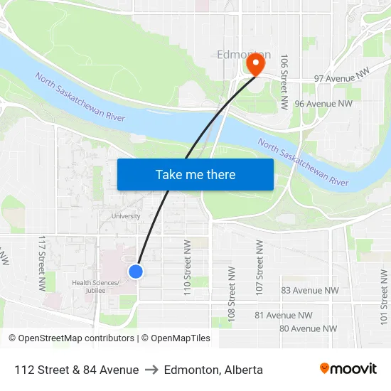 112 Street & 84 Avenue to Edmonton, Alberta map
