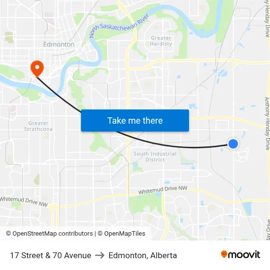 17 Street & 70 Avenue to Edmonton, Alberta map