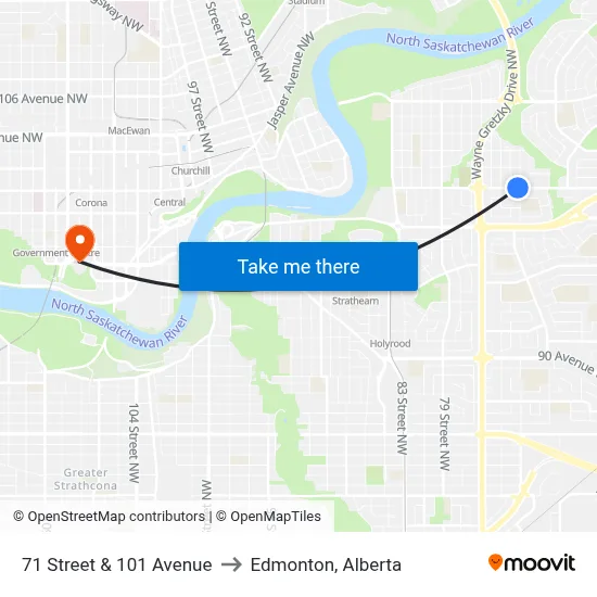 71 Street & 101 Avenue to Edmonton, Alberta map